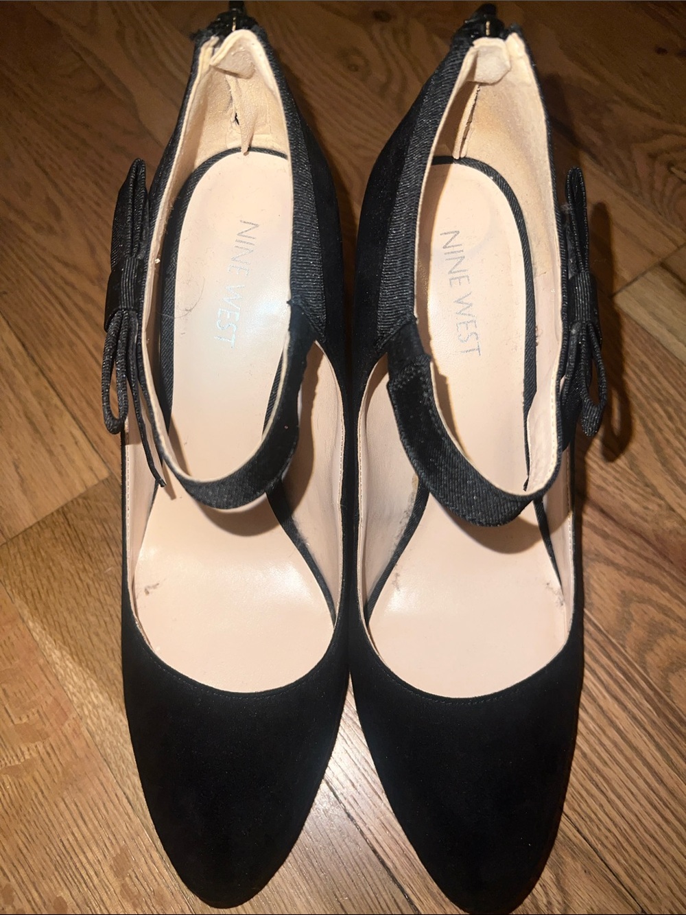 Nine West Black Suede Mary Jane Heels with Ankle Bow Size 7.5 - Picture 3 of 9